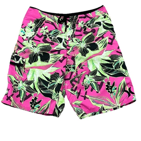 Hurley Phantom  Hawaiian Surf Swim Shorts 33 Inseam 9” Floral Boho Coastal Beach - Picture 1 of 6